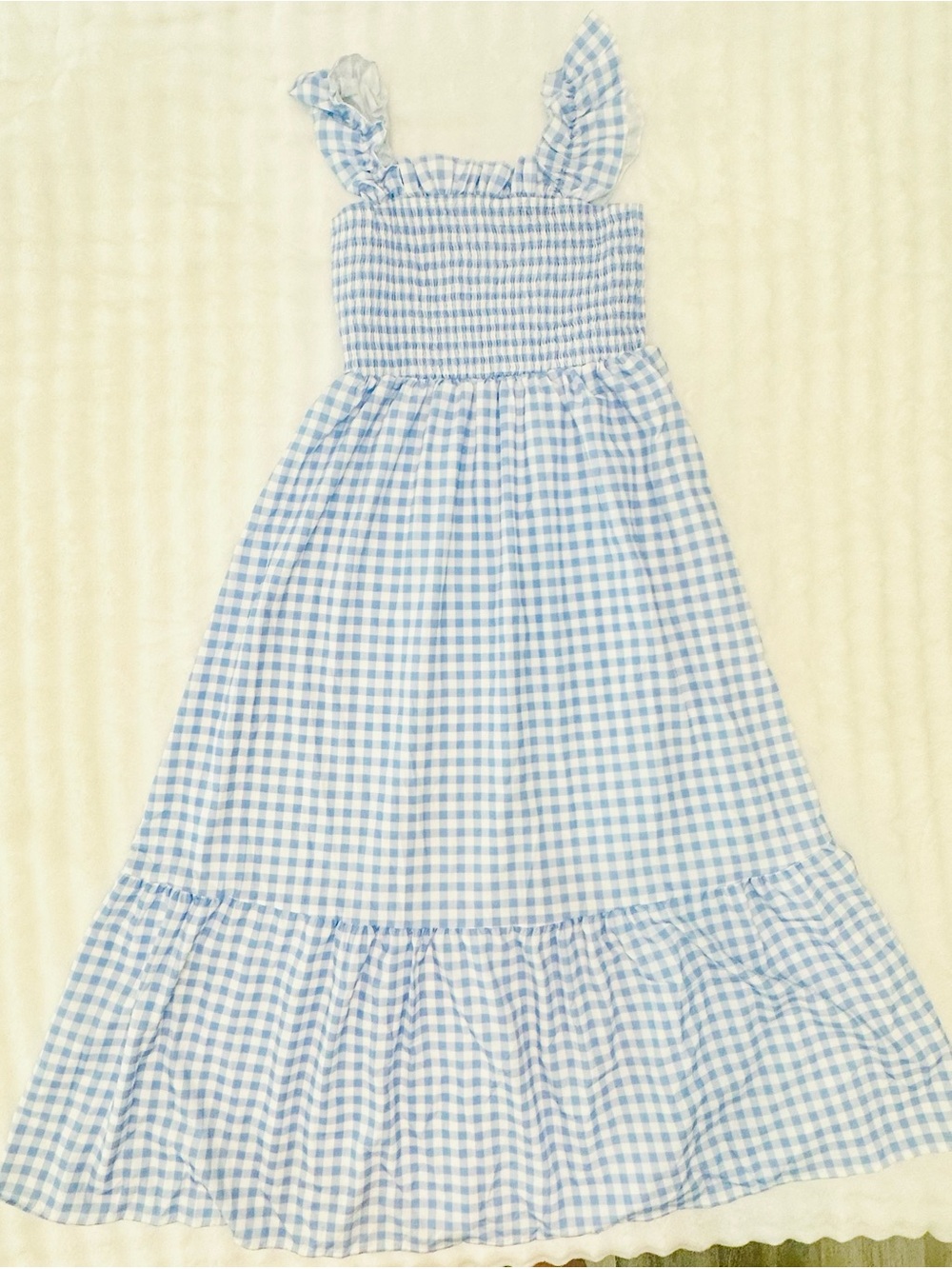 Blue Gingham Ruffle Strap Dress - Picture 1 of 6